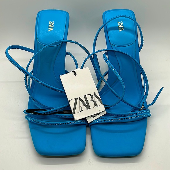 Zara NWT Brilliant Blue Jeweled Strappy High Heel Shoes **Size 36/US Size 6** - Picture 2 of 7